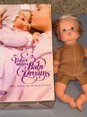Vintage Ideal Toys Velvet Skin Baby Dreams Doll Box 1975 Goodnight Figure Girl